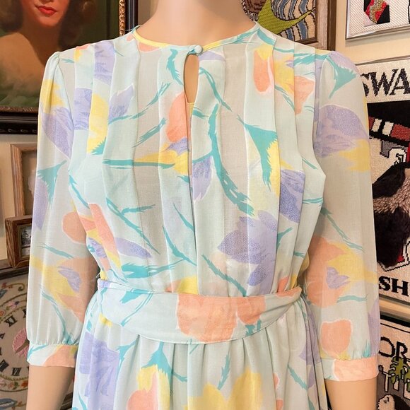 Vintage Jonathan Martin Pastel Floral Print Semi-Sheer 3/4 Sleeve Dress XL - Picture 2 of 7